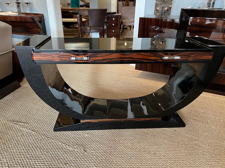 Art Deco French Console in Macassar and Ebony Wood