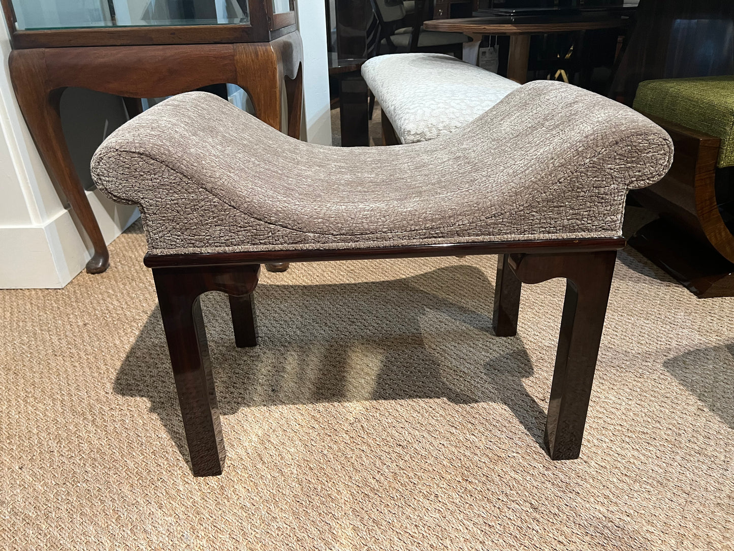 Art Deco French Ottoman in Beech Wood