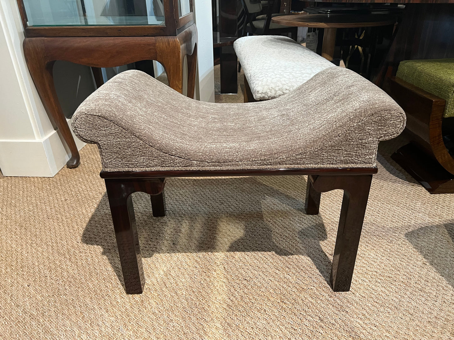 Art Deco French Ottoman in Beech Wood