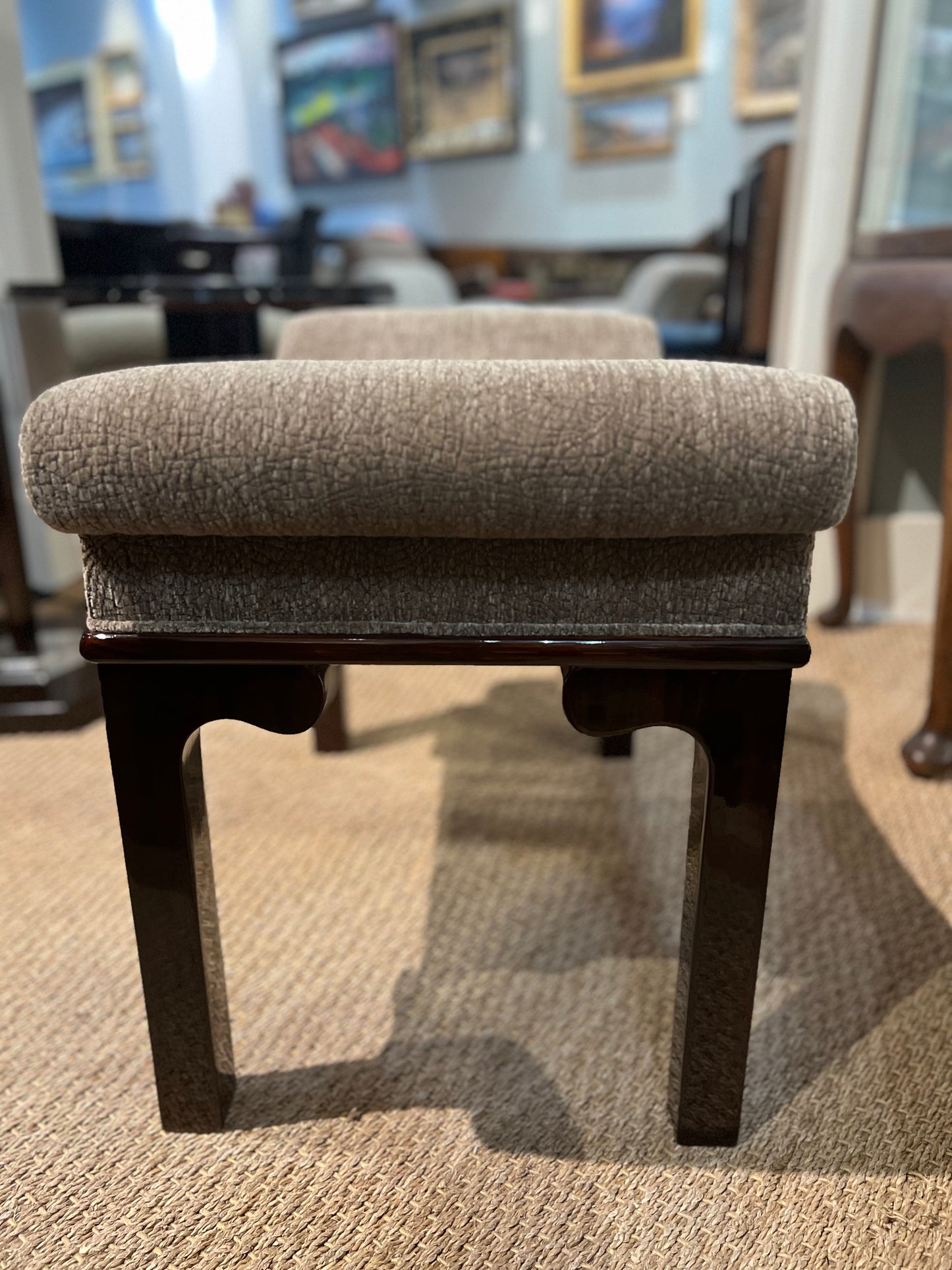 Art Deco French Ottoman in Beech Wood