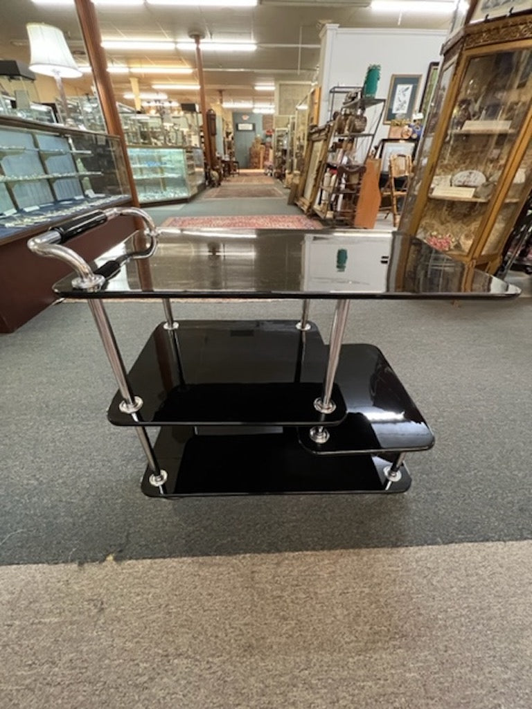 Art Deco Hungarian Bar Cart in ebonite Wood and Chrome