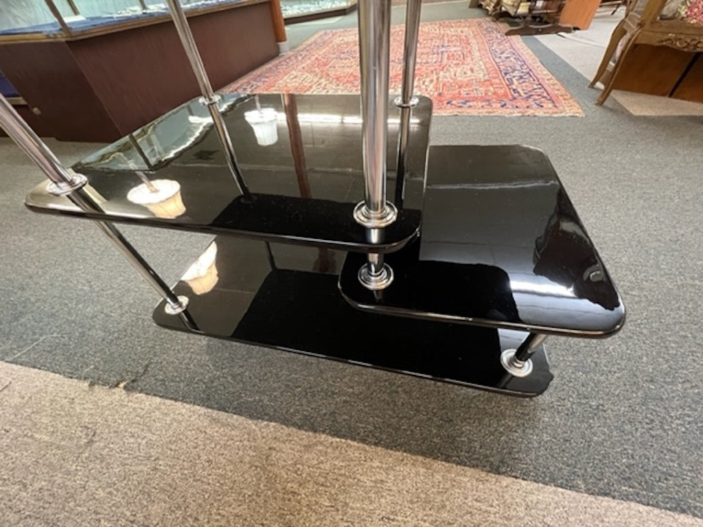 Art Deco Hungarian Bar Cart in ebonite Wood and Chrome