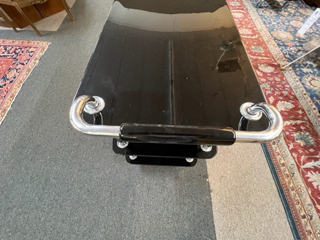 Art Deco Hungarian Bar Cart in ebonite Wood and Chrome