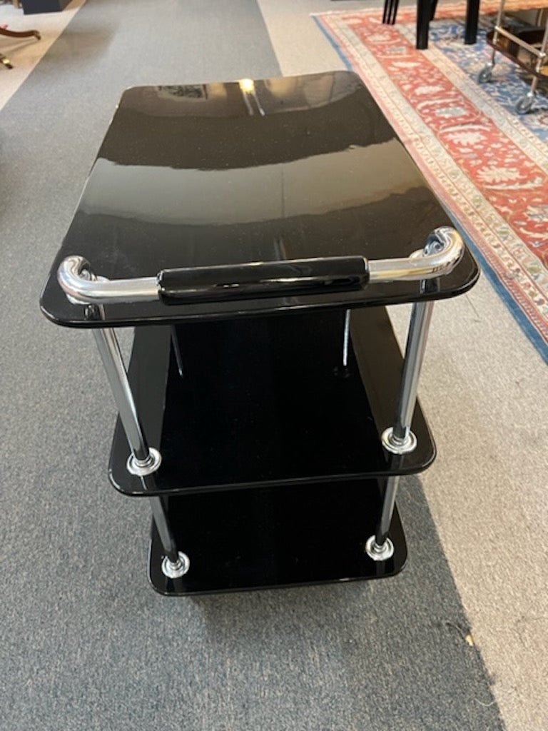 Art Deco Hungarian Bar Cart in ebonite Wood and Chrome